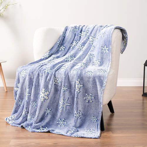 Pavilia Glow in the Dark Blanket, Blue Snowflake Gift for Kids, Soft Plush Fleece Kids Blanket for 1-10 Year Olds, Birthday, Christmas, Room Decor, 50x60