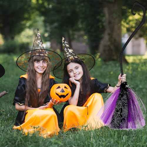 Ragyzity Halloween Witch Broom Plastic Broomstick Cosplay Broom Props, Halloween Layout Props Costume Haunted House Decoration, Witch Party Favors Party Supplies Costume Accessories (Purple)