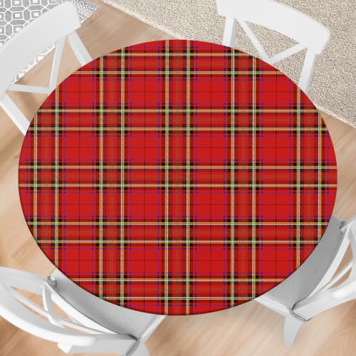 Kamoor Red 52-Inch Fitted Christmas Tablecloth with Elastic for Round Tables