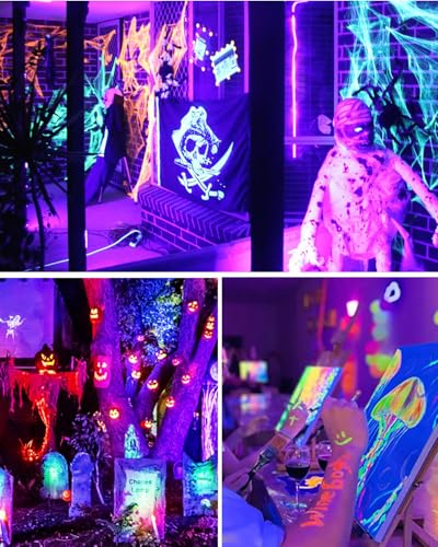 8 Pack LED Black Lights with Plug and Switch for Halloween Party Body Paint and Stage Lighting