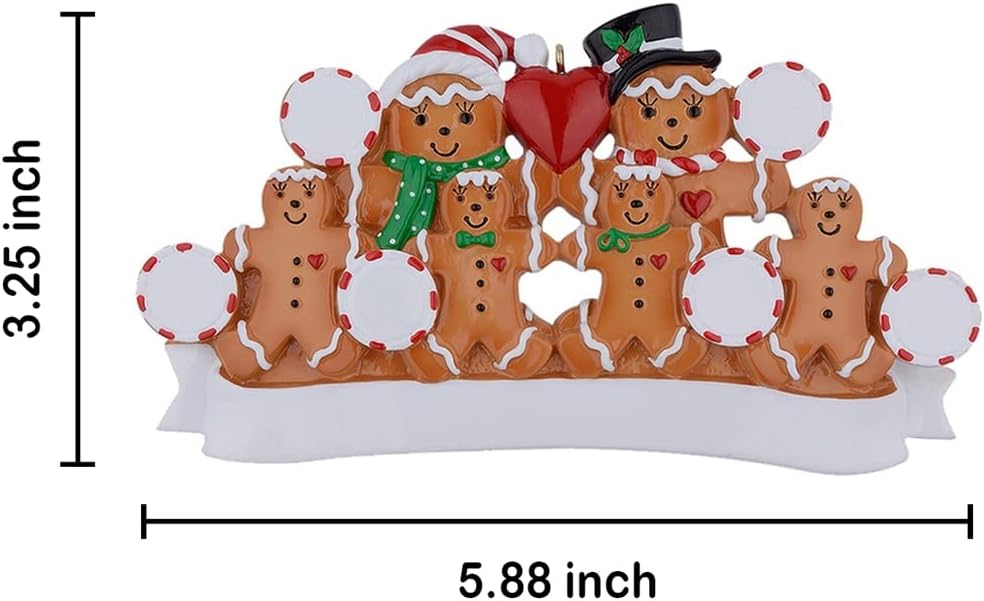 Personalized Gingerbread Family of 6 Christmas Ornaments - Unique Keepsake Gifts
