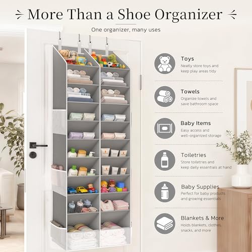 Criusia Gray Over the Door Shoe Organizer - 20-30 Pairs, 10-Tier Hanging Storage
