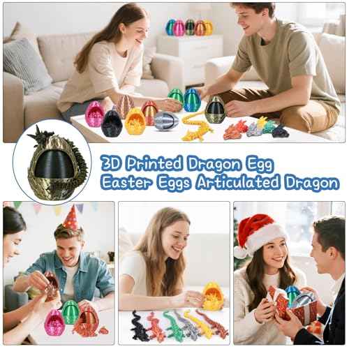 iBuddy 3D Printed Dragon Eggs, Surprise Dragon Eggs Fidget Toys for Kids, Articulated Crystal Dinosaur Fidget Toy for Kids, Birthdays, Halloween Christmas Decorations Gifts for Girls Boys