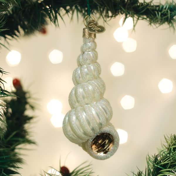 Beach Shells Glass Blown Ornaments for Christmas Tree - Junonia Shell, Tan/Brown/White/Gold