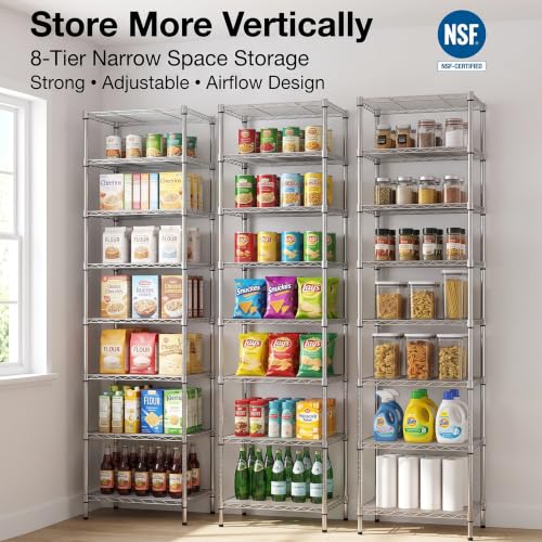78.8-Inch Heavy Duty Wire Shelving Rack - 8 Tier Chrome Storage Unit