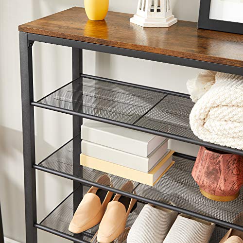 VASAGLE 6-Tier Shoe Rack - Rustic Brown Metal Mesh Storage Organizer, 24-30 Pairs