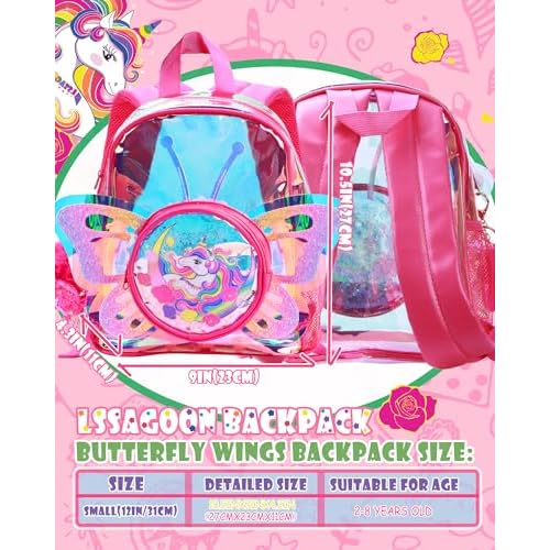 Unicorn Butterfly Wings Backpacks for Girls,Cute Holographic Glitter Clear School Bag for Kindergarten Nursery Preschool Primary,Toddler Kids Bookbag,Gift for Xmas Birthday