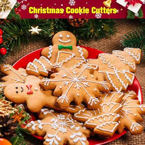 15 Pcs Christmas Cookie Cutters, Holiday Cookie Cutters Including Snowman, Gingerbread, Christmas Tree, Snowflake Gingerbread Shapes and More for Holiday Party Food Decorations and Baking