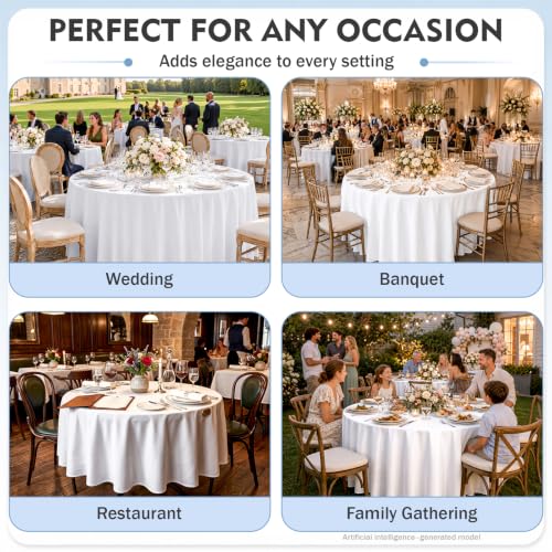 White Round Tablecloth 120 Inch - Pack of 10 Washable, Stain & Wrinkle Resistant Polyester for Weddings & Events