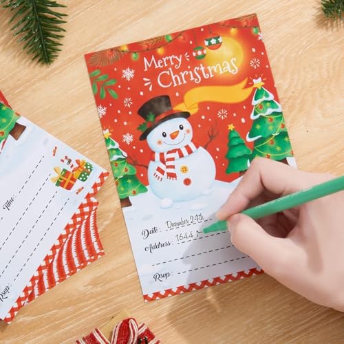 WERNNSAI 24 Pack Christmas Party Invitations - Christmas Snowman Invitation Cards with Envelopes Stickers for Kids Red Xmas Invites for Christams Holiday Winter Party Supplies with Snowman Design