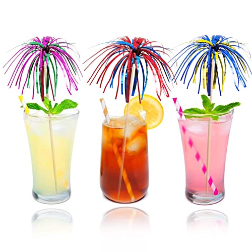 BLUE TOP Cocktail Picks Wood Foil Firework Cake Picks 9 Inch 100 PCS,Cupcake Toppers for Cakes Decoration, Children's Day, Party Suppliers,July 4th,Olymplic Games Celebration Party