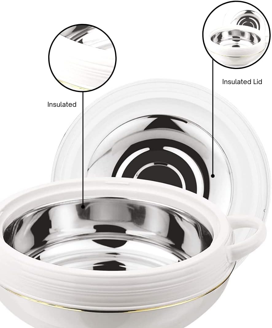 Ambiente Food Warmer Hot Pot Set Of Insulated Casseroles 1.2 1.6 And 2.5 Litre (White)