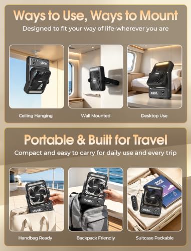 1-Pack VENSWID Magnetic Cruise Travel Fan - 10000mAh Rechargeable & Slim