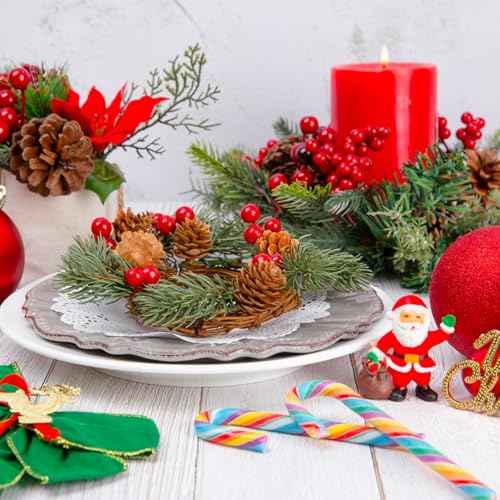 Quacc 100pcs Red Artificial Holly Berries Lovely 0.4" Fake Berries on Wire Realistic for Christmas Tree Garland Flower Wreath Decorations Wreath DIY Craft Use