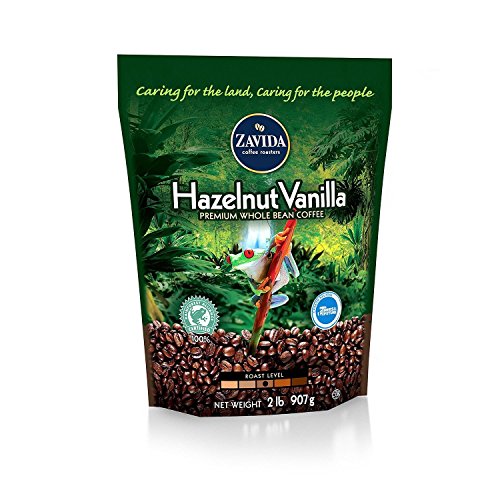 Zavida Hazelnut Vanilla Whole Bean Coffee 32oz Pack of 2 - Medium Roast, Arabica, Rainforest Alliance Certified