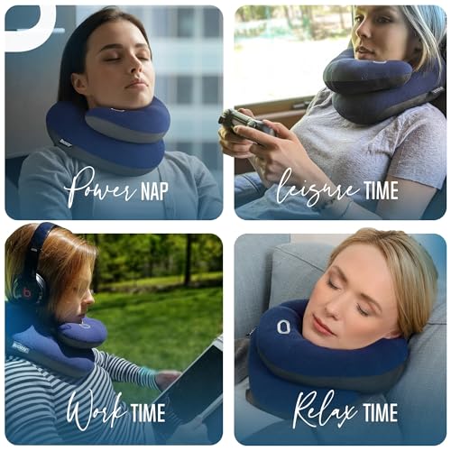Travel Neck Pillow Set - Large Navy & Black Support Cushions for Airplane & Car