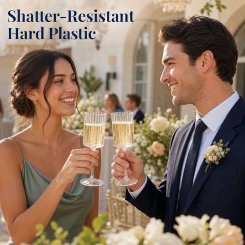 Clear Plastic Champagne Flutes 8.5 oz - Pack of 36, Disposable Toasting Glasses for Weddings & Parties