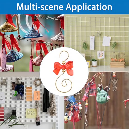 INCREWAY 30 Pcs Red Bow Ornament Hooks S-Shaped Hangers - Golden/Gold & Red Bow Set