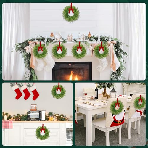 Norfolk Pine Wreaths - 6pcs Mini Christmas Kitchen Cabinet Wreaths, 7.9"