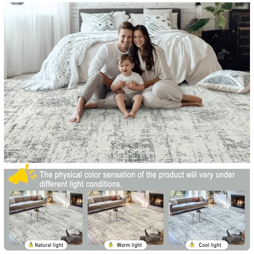10x14 Grey Modern Abstract Washable Area Rug for Living Room