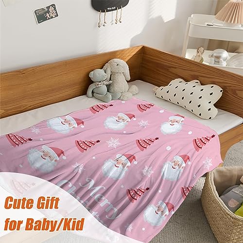 YeeJu Christmas Throw Blanket Baby Small Pink Santa Claus Blanket for Toddler Swaddle Crib Soft Cozy Lightweight Fuzzy Plush Fleece Blankets and Throws Xmas Winter Holiday Blanket 30x40