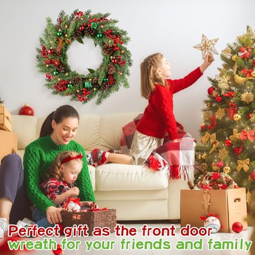 20in Handmade Christmas Wreath for Holiday Decor with Lights & Sign