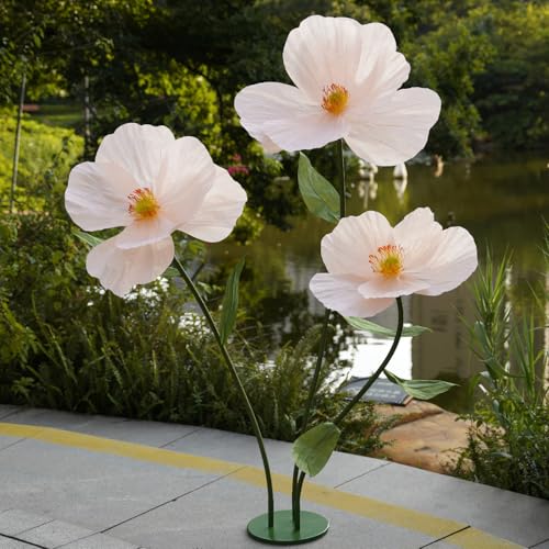 ZEYEXE Champagne Large Artificial Flower Set for Wedding & Event Decor, 68-Inch Giant Fake Flowers with Stand