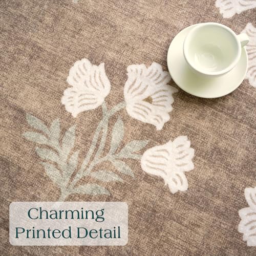 Round Area Rug 6ft - Soft Washable Vintage Floral Carpet for Living Room - Tan
