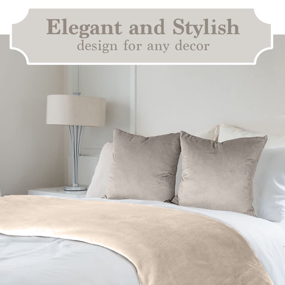 The Connecticut Home Co Bedding Blanket, Queen 90x90, Soft Plush Velvet and Sherpa, Warm Throws for Bed, Gift for Women, Bedroom Luxury Home Decor Accent Blankets for Couch Sofa Chair, Cream