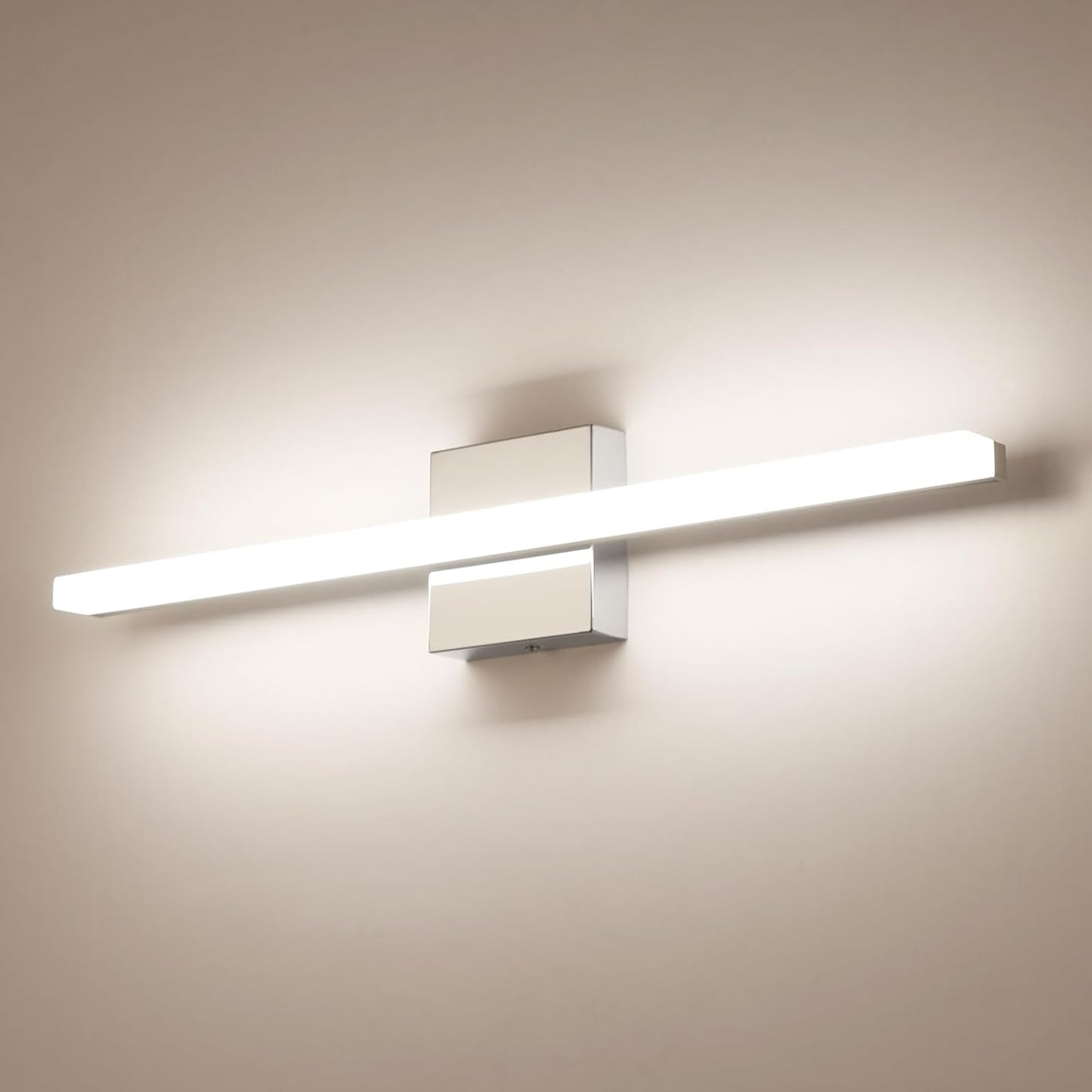 Combuh 24-Inch LED Bathroom Vanity Light Bar 14W IP44 Chrome Over Mirror Lighting Fixture Indoor Modern Bright White 4000K