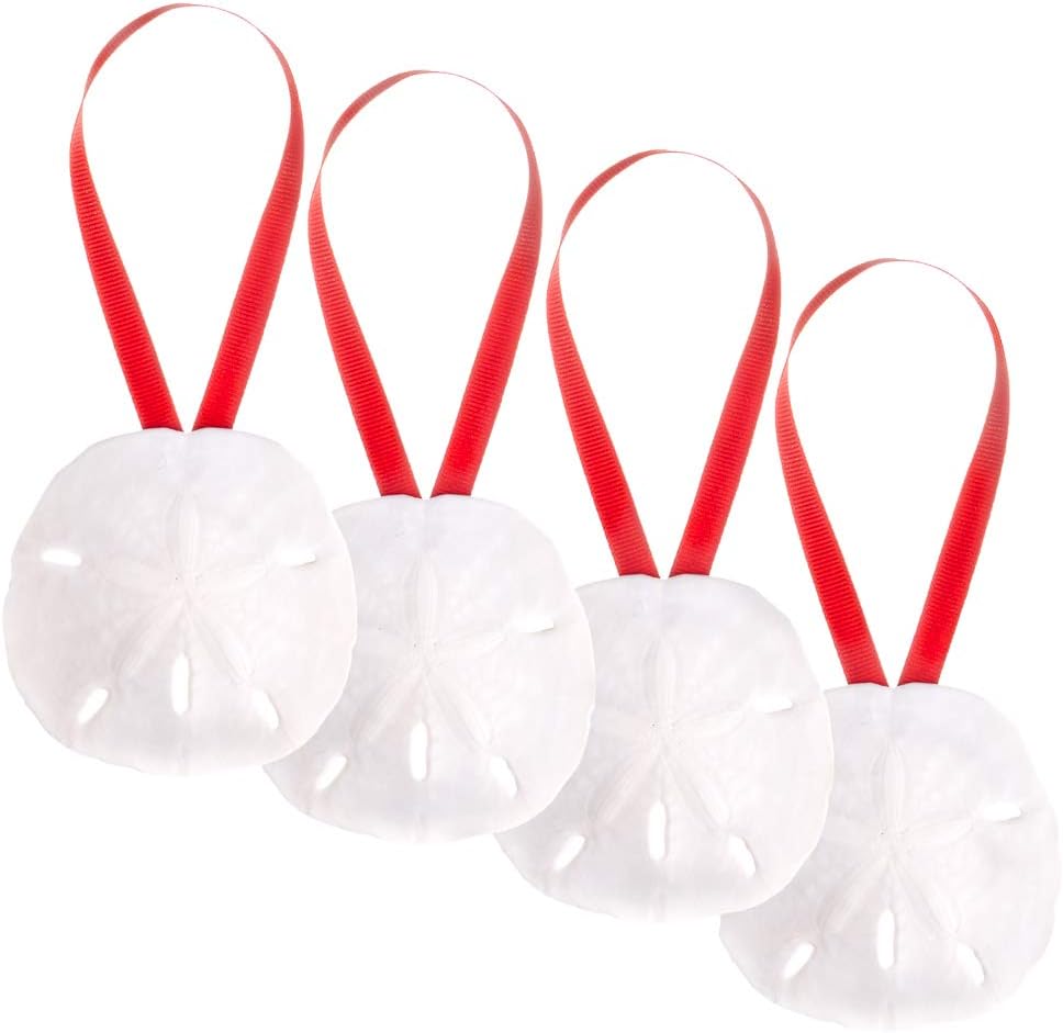 Set of 4 Natural Sand Dollar Ornaments with Aqua Ribbon - Beach Wedding Decor + Free Nautical eBook