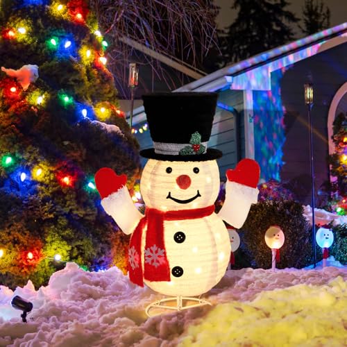 Honoson Lighted Outdoor Snowman Family Set Collapsible Christmas Decorations - 3 pcs