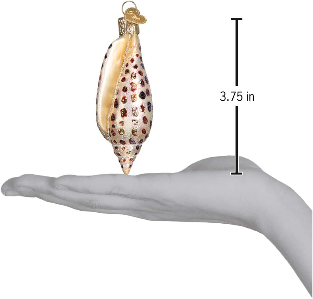 Beach Shells Glass Blown Ornaments for Christmas Tree - Junonia Shell, Tan/Brown/White/Gold