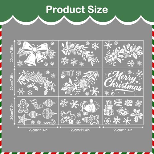 Tanlaby 9 Sheets White Christmas Window Clings Xmas Wreath Window Stickers Snowflake Santa Window Decals Static for Glass Windows Doors Xmas Home Decor Party Supplies