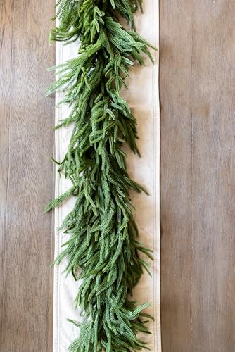 Vita Domi 9ft Extra Full Real Touch Norfolk Pine Garland Christmas Greenery for Fireplace & Mantle