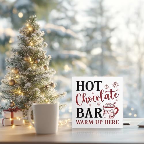 XYUJETFI Farmhouse Christmas Hot Chocolate Bar Sign - Winter Holiday Wall Art, 06 Color, 5.1x5.1 Inches