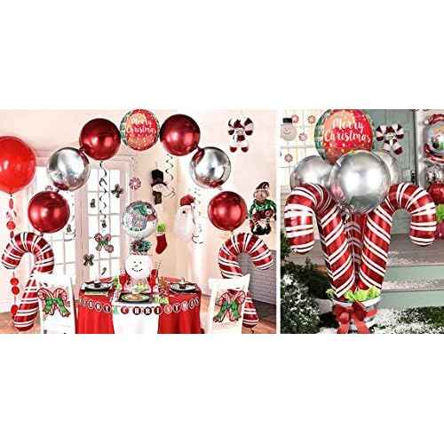 3 Pack Christmas Candy Cane Aluminum Film Foil Balloons Big Holiday Balloons for Xmas Home Party Decoration