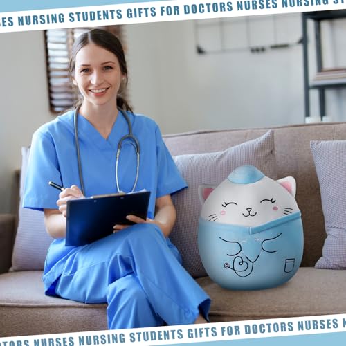 Jenaai 12 Inches Nurse Cat Stuffed Animals Doctor Plush Cat Plush Kitty Stuffed Animal Nurse Gift for Women(Blue)