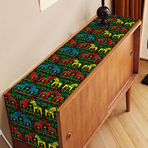 Nepnuser Christmas Swedish Dala Horse Folk Table Runner Scandinavian Gift Sweden Decoration Rustic Home Kitchen Dining Room Table Decor-72inches