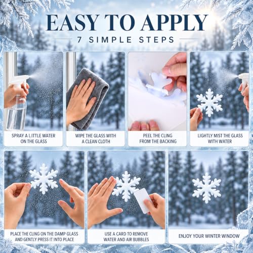 Gatherfun Snowflake Christmas Window Clings – Reusable 8 Sheets 13.78x9.84 inches