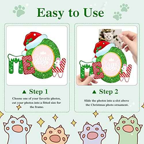 Whatsign Cat Picture Frame Ornaments - Christmas Hanging Keepsake Decoration for Christmas Tree Pet Personalized Ornaments for Cat Kitty Pet Lovers Gifts