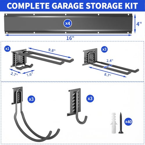 64 Inch Heavy Duty Garage Tool Organizer Wall Mount with 10 Adjustable Hooks - CRXCRC