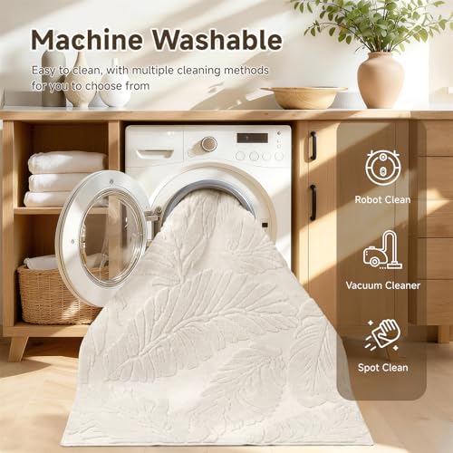 Beige 6x9 Area Rug - Machine Washable Non Slip Plush Living Room Carpet