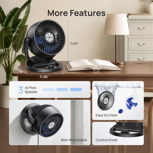 12-Inch Table Fan with 3 Speeds, 70ft Airflow, 120° Tilt, Low Noise, Quiet Desk Fan for Home Office Bedroom