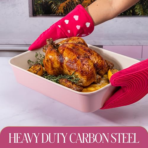 Paris Hilton 5-Piece Heart Pattern Bakeware Set - Pink Nonstick Pan Collection