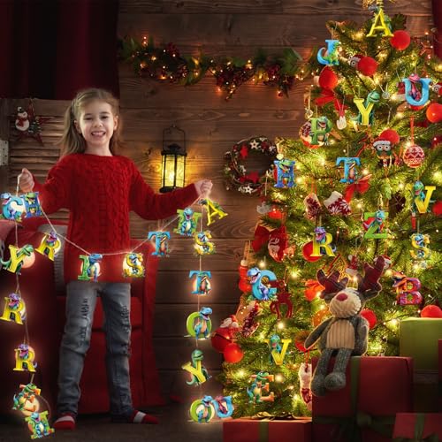 Dinosaur Ornaments for Christmas Tree,26 Letter Cartoon Pendant,Car Interior Pendant Letter,Cute Christmas Indoor,Dino Figures Hanging Gift, Funny Dinosaur Decor for Christmas Tree (C)