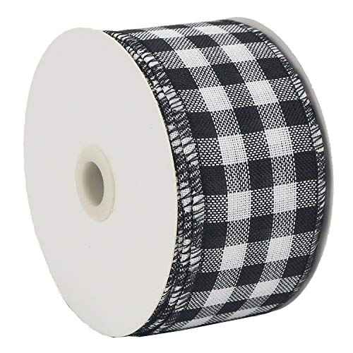 MEEDEE Black Checkered Ribbon Black Halloween Ribbon 2.5 Inch Christmas Plaid Ribbon 25 Yards Black Buffalo Plaid Ribbon Bulk Black Gingham Ribbon Black and White Ribbon for Christmas Tree