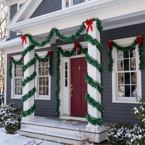 50Ft Green Christmas Garland Decorations,Xams Greenery Tinsel Stems