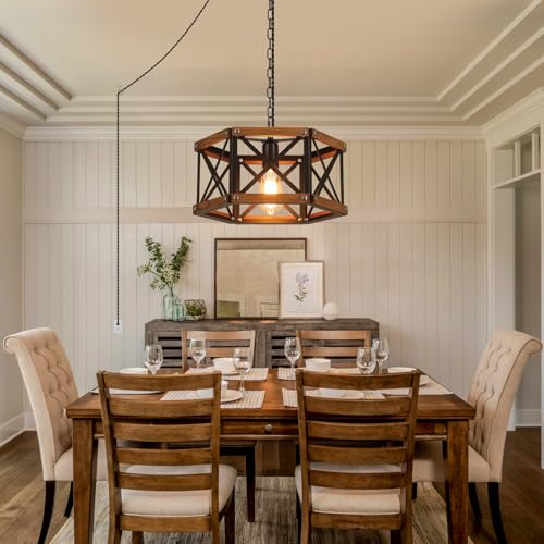 14.5 Inch Rustic Farmhouse Pendant Light Fixture with Adjustable Chain and Dimmable Switch - Black