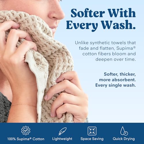ONSEN Supima Waffle Bath Towel Set - Oatmeal, 3-Piece